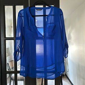 Express Blue Portofino Three Button Top